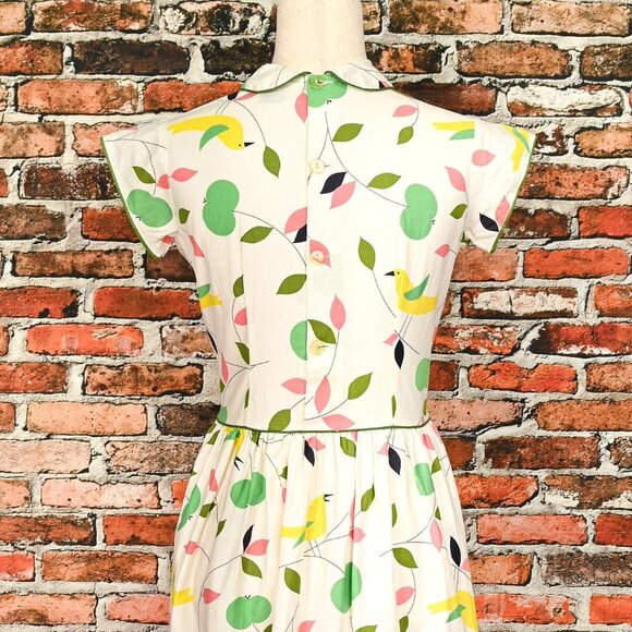 RARE Vintage 50s White LITTLE STAR Bird Detailing Dress - Picture 3 of 6